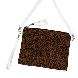 Brown Animal Print Canvas Crossbody Bag | Tassel Zip | Convertible